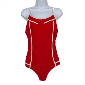 Classic Women One Piece Swimsuit in Red and White Size Small